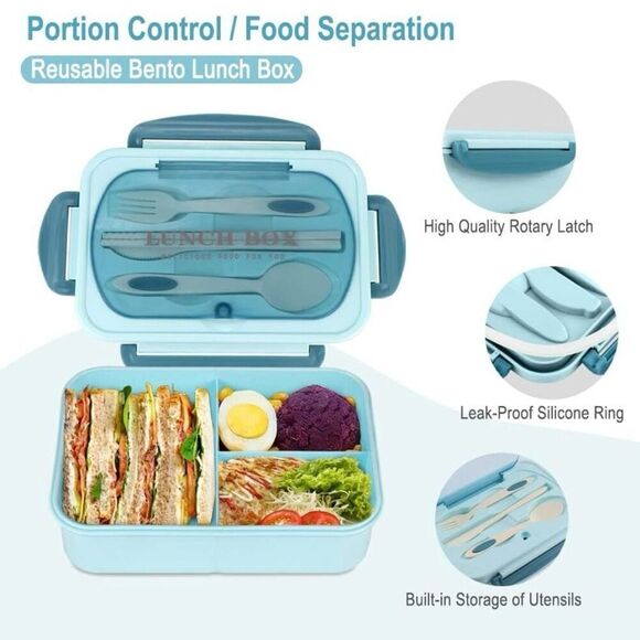 Bento Box Lunch Containers, LeakProof Lunch Box with Utensils BPA Free Blue - Picture 4 of 6